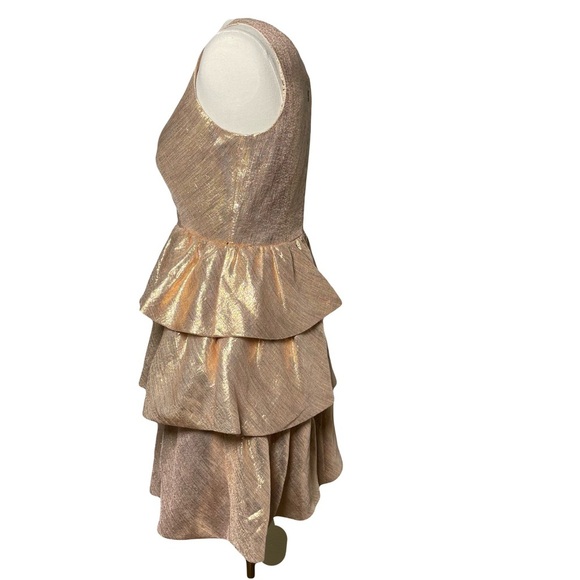 Mark & James by Badgley Mischka Gold Metallic Silk Tiered Cocktail Dress Size 4 - Picture 3 of 15